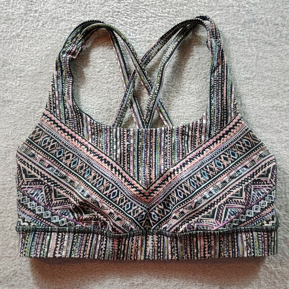 Lululemon Womens Energy Bra Geometric Tribal Print Multicolor Size 4 Strappy